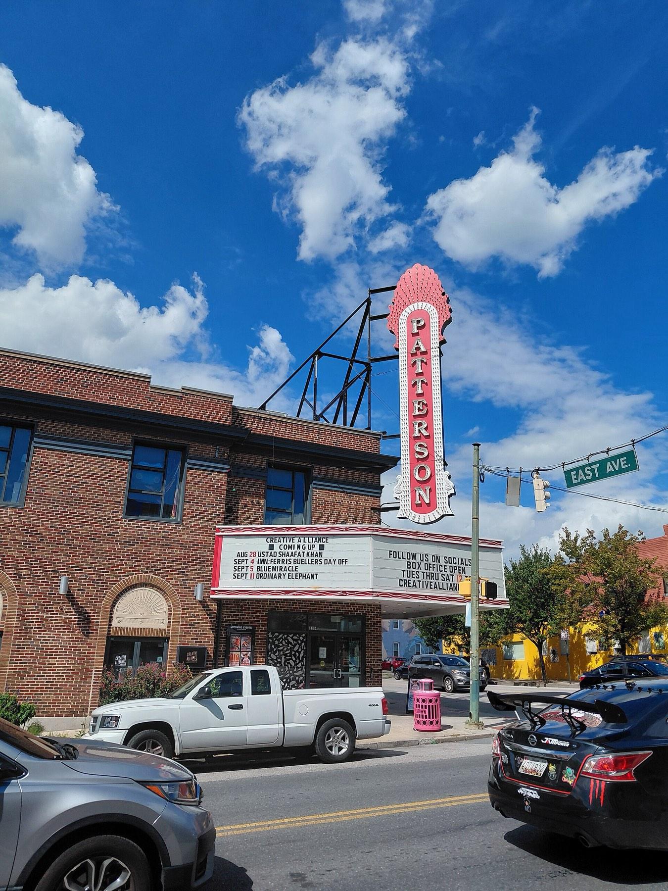The Patterson's vertical sign over the Creative Alliance marquee