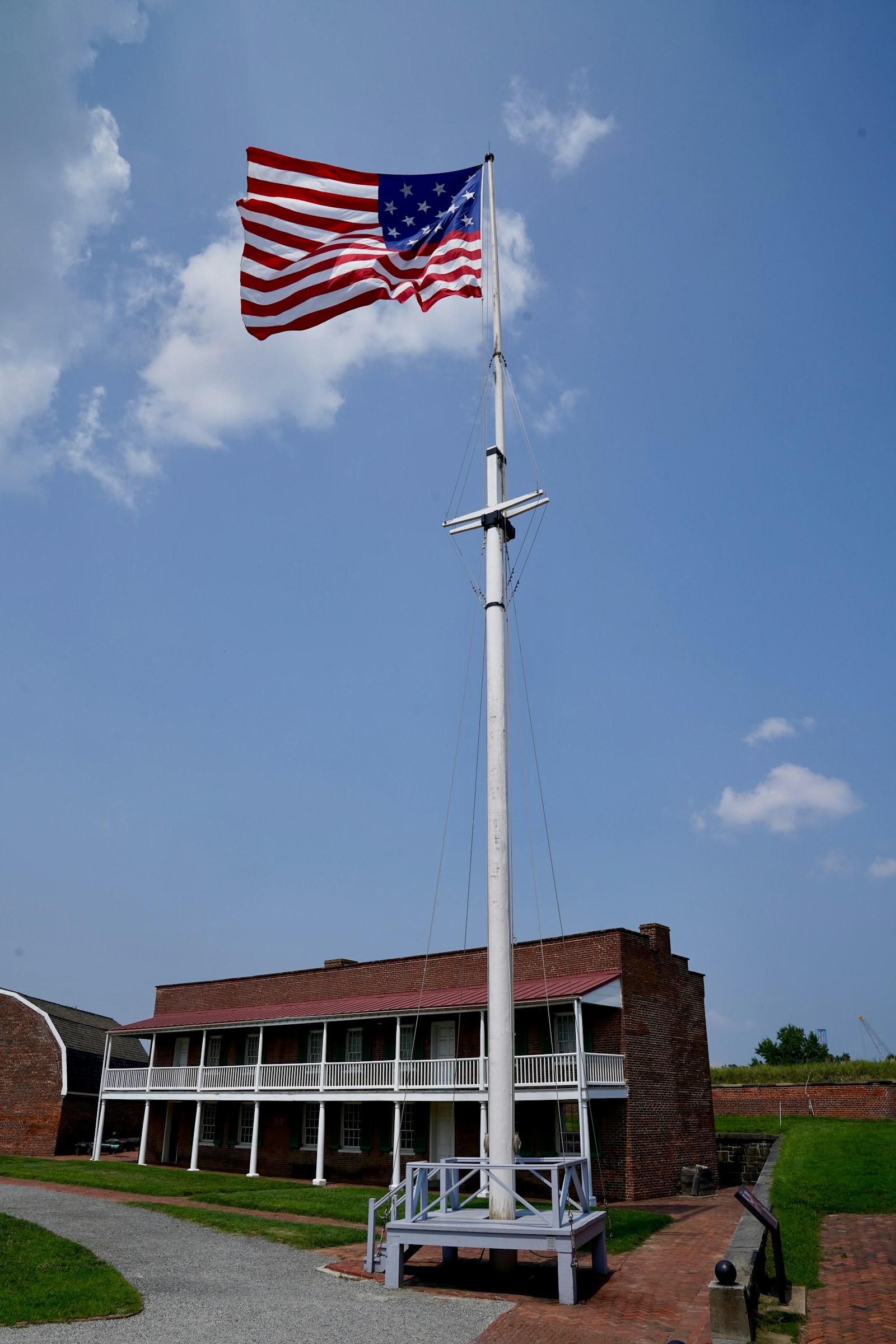 The 15-star flag flying over the Fort McHenry barracks