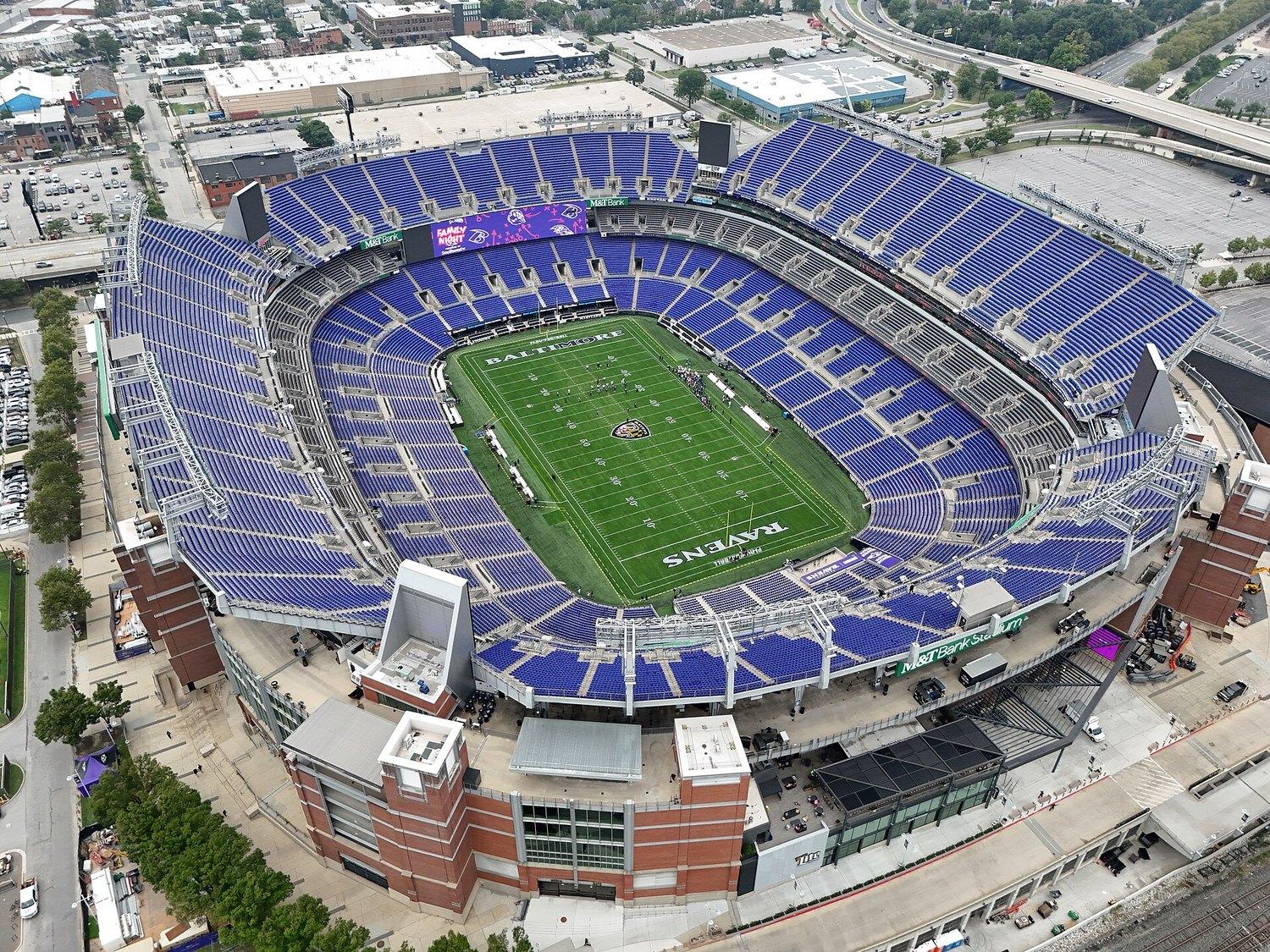 M&T Bank Stadium from the air, across the Ostend Street bridge from M8 Beer