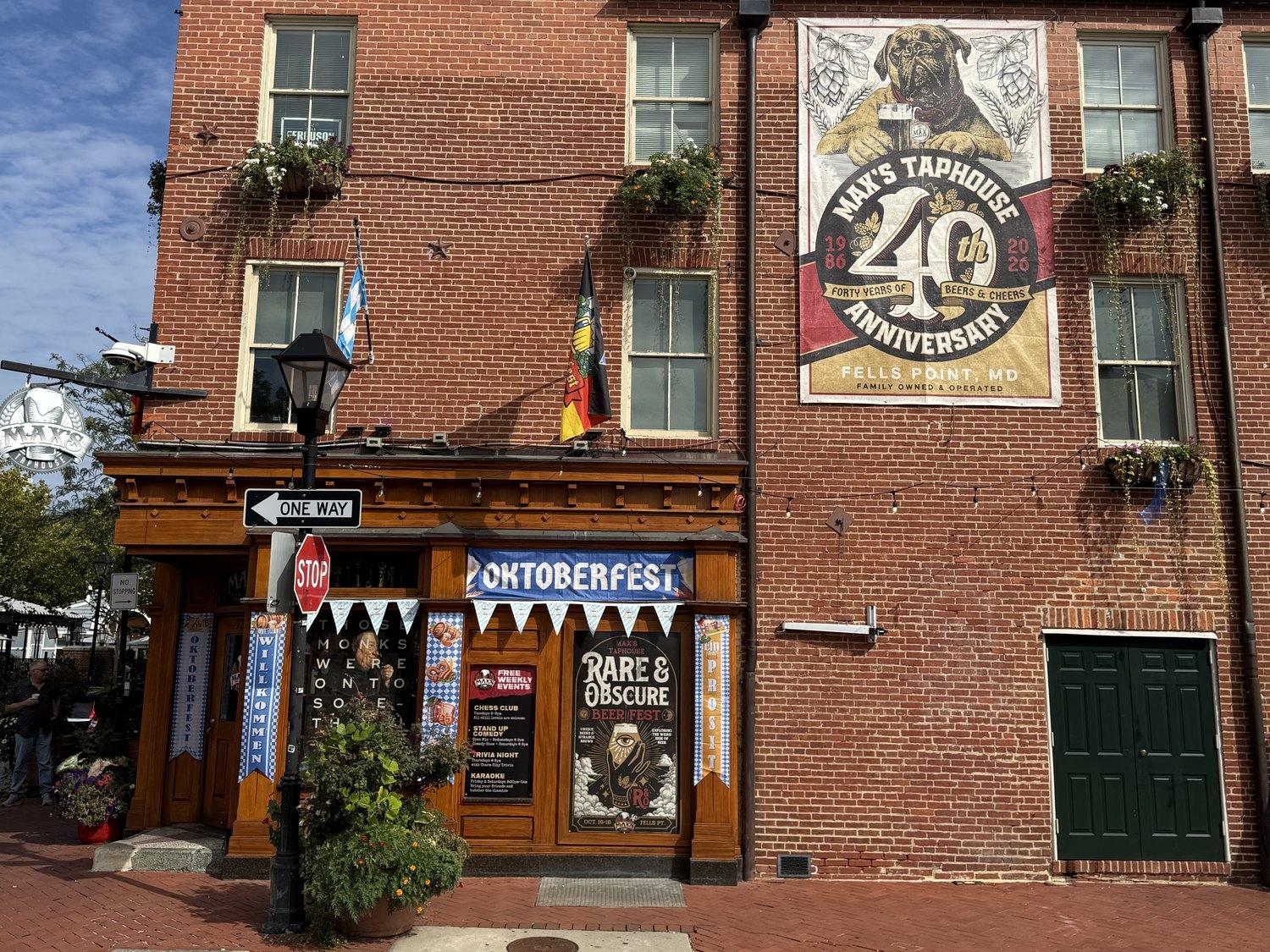 Max's Taphouse under its fortieth anniversary banner on South Broadway