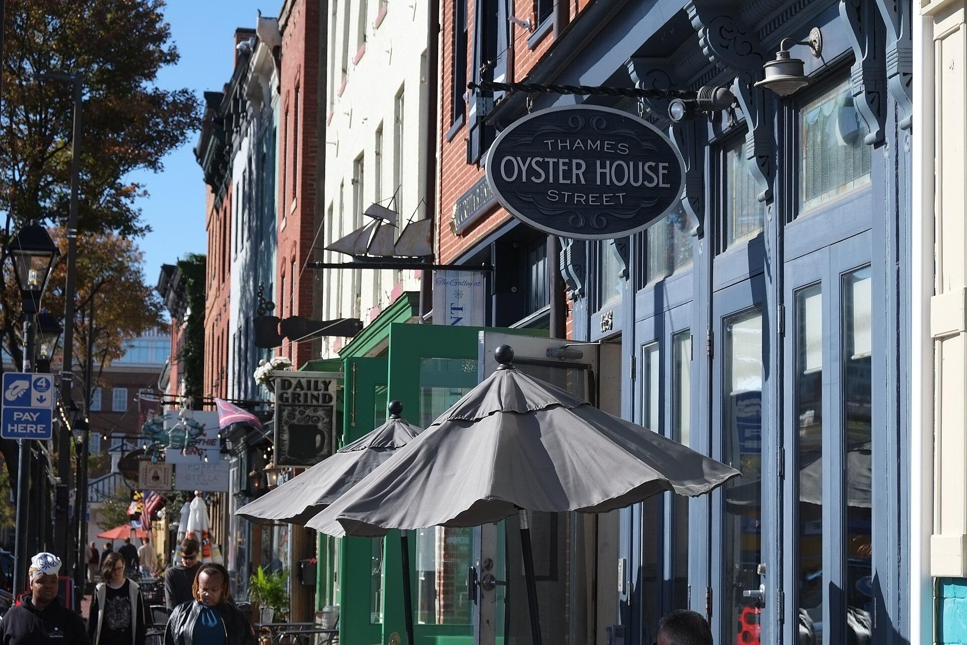 The Thames Street Oyster House sign over its Fells Point storefront