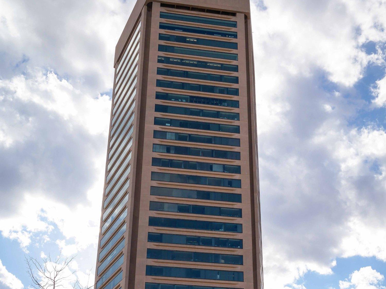 The pentagonal Baltimore World Trade Center, the observation level at its top