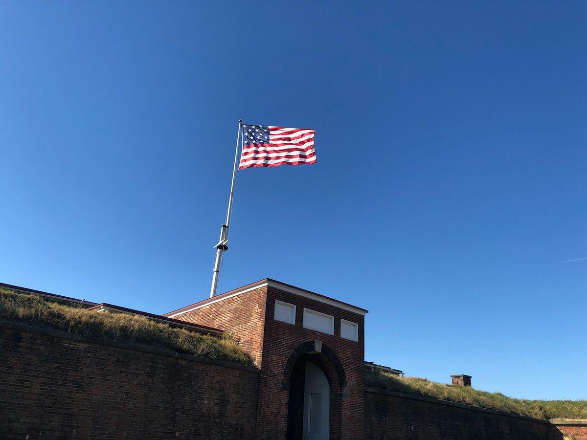 The flag over Fort McHenry at the end of Locust Point